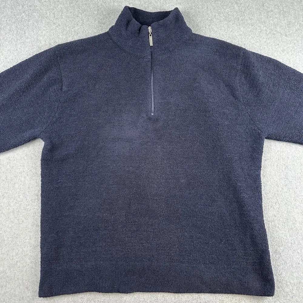 Kashwere Quarter Zip Pullover Mens XL Navy‎ Blue Microfiber Fleece Soft Solid